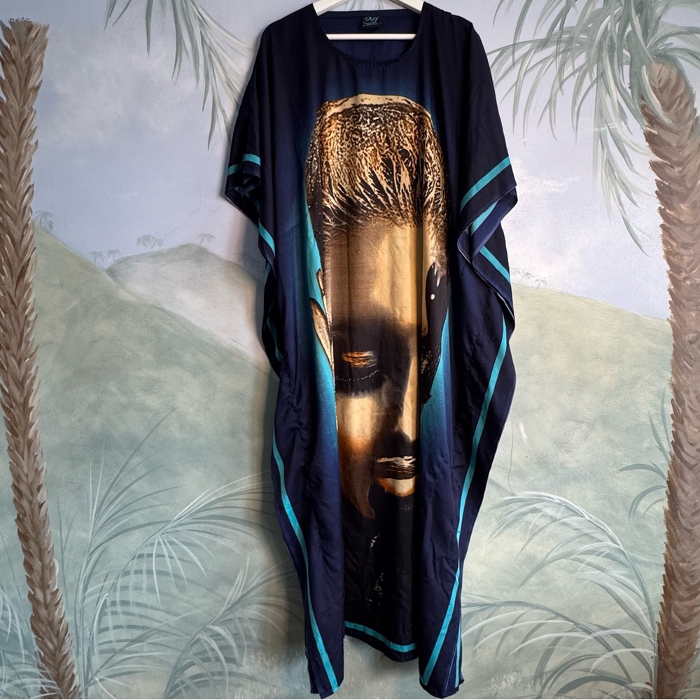 NF Blue-Black and Gold Kaftan, One Size